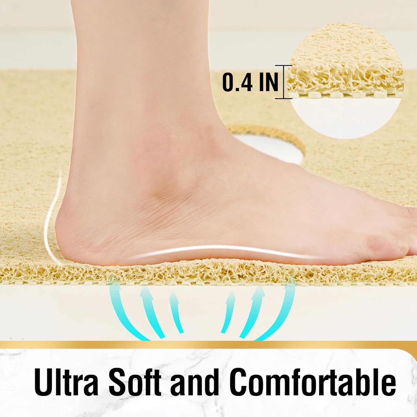 HITSLAM Shower Mat Non Slip, 24 x 16 Inch Bathtub Mat Non Slip with Drain, Soft PVC Loofah Bath Mat for Tub, Quick Drying Bathroom Shower Mat, Grey