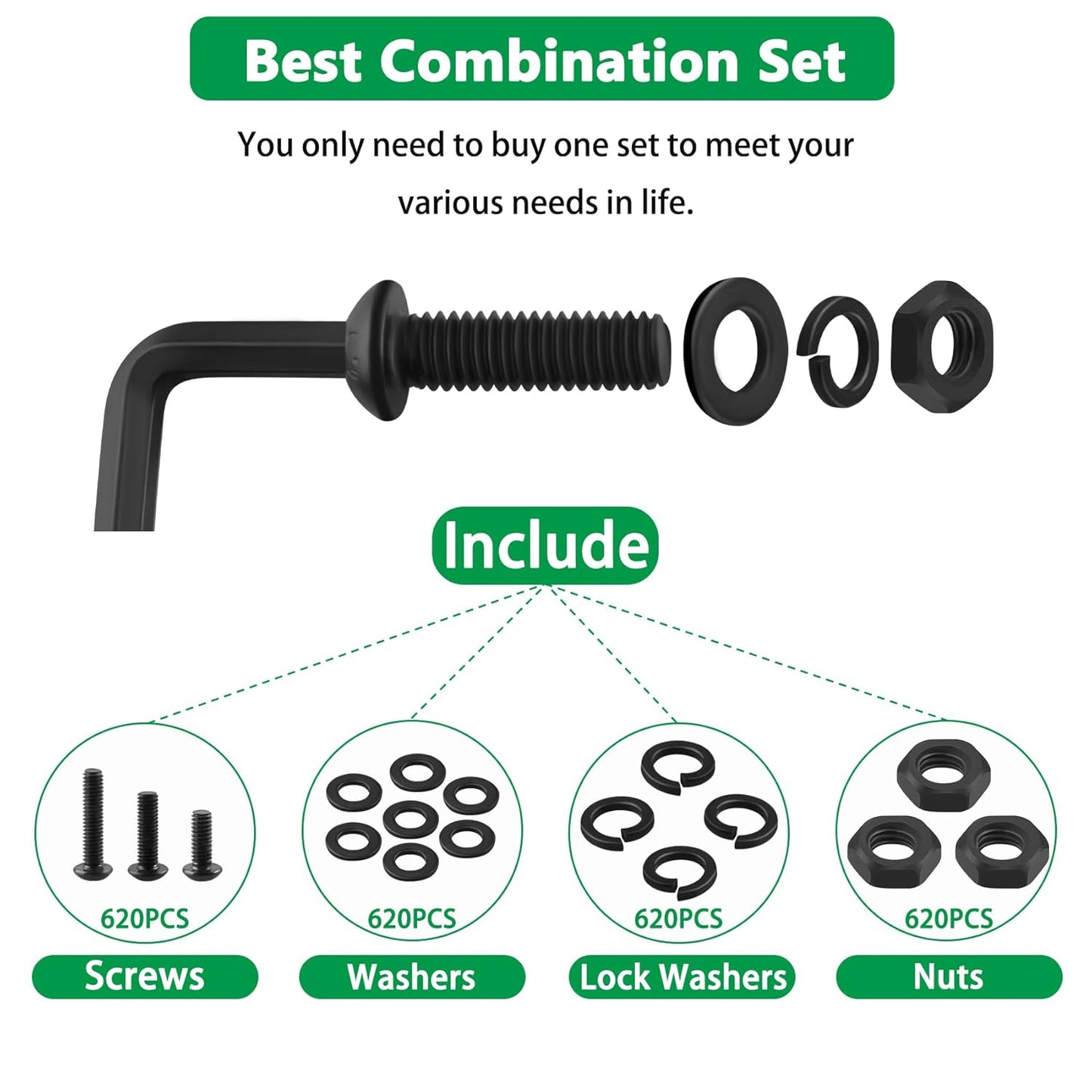 860PCS Metric Screw Assortment Kit, M2 M3 M4 M5 Machine Screws with Lock & Flat Washers, 10.9 Grade Alloy Steel, Metric Hex Button Head Cap Nuts and Bolts Assortment Kit with 4 Wrenches