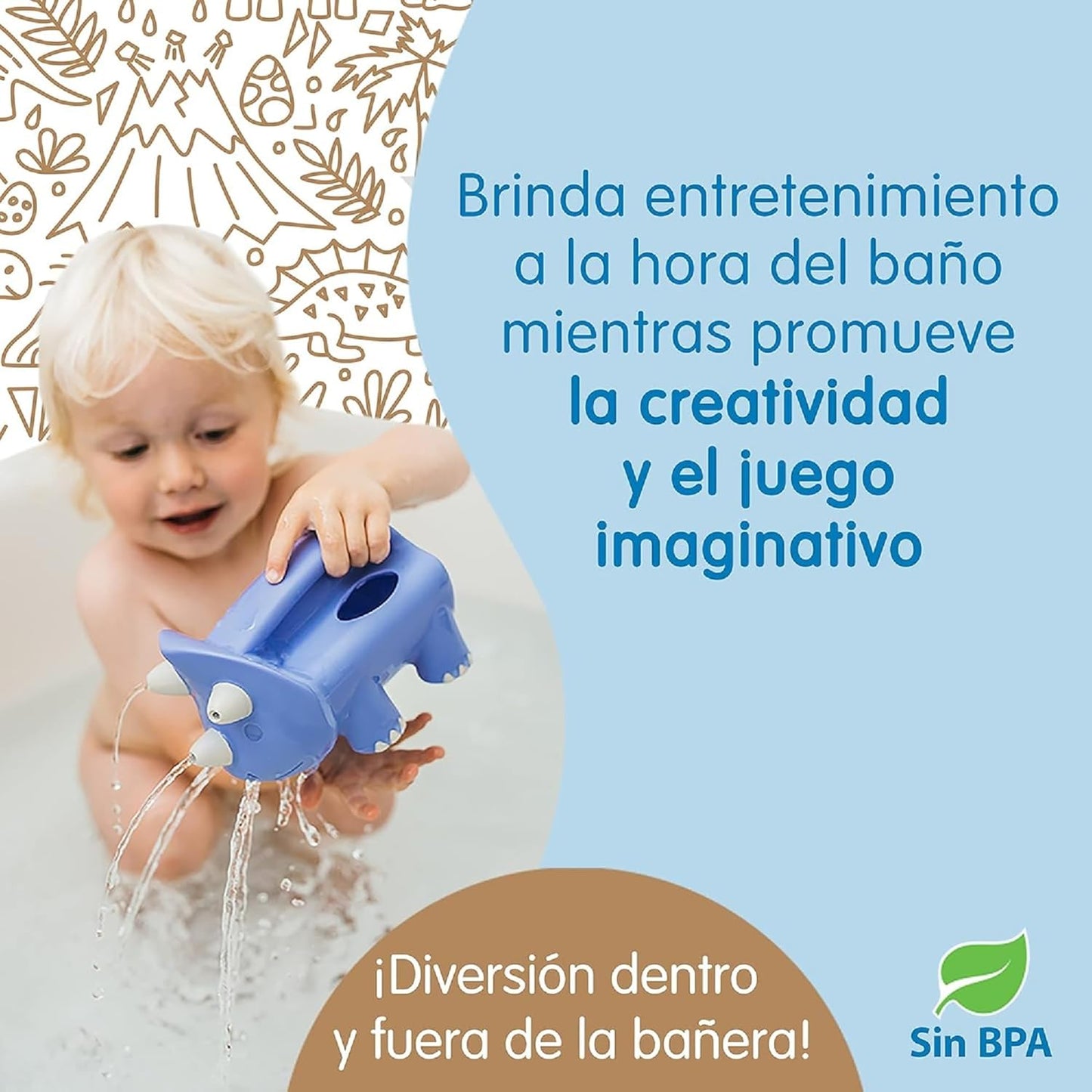 Dr. Brown’s CleanUp Pour & Roar Watering Can, Baby Bath Essentials Kids Toy, BPA Free, Certified Plastic Neutral, 6m+
