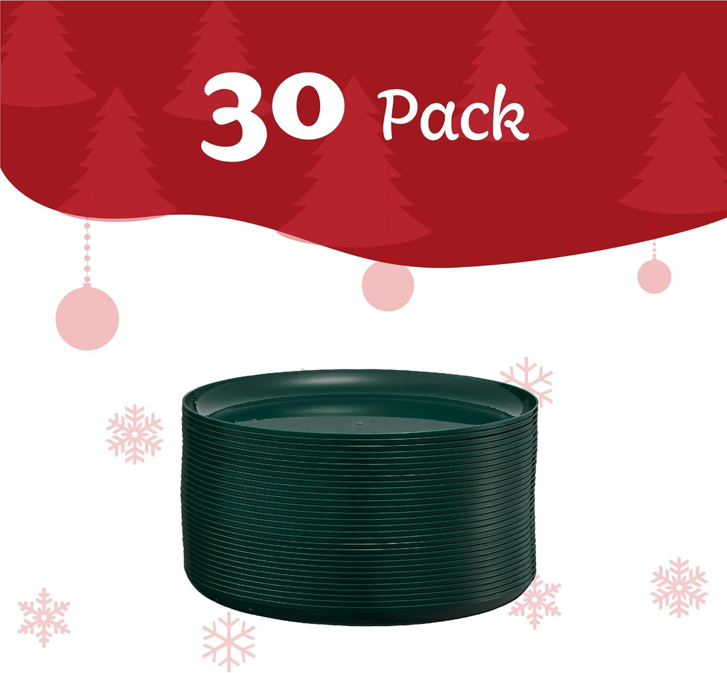 PLASTICPRO [30 Pack 10.7'' Christmass Green Plastic Party Plates Edge Collection Premium heavyweight Elegant Disposable Tableware Dishes