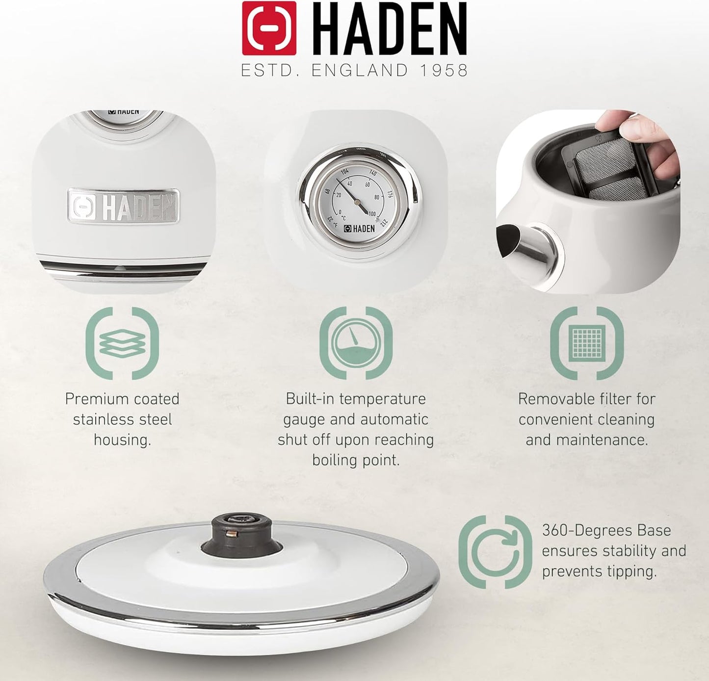 Haden Dorset 75070 Retro Stainless Steel Tea Kettle, 1500W Hot Water Kettle Electric Kettles for Boiling Water, 1.7L Black/Copper Electric Tea Kettles Automatic Shut Off, Boil-Dry Protection Tea Pots