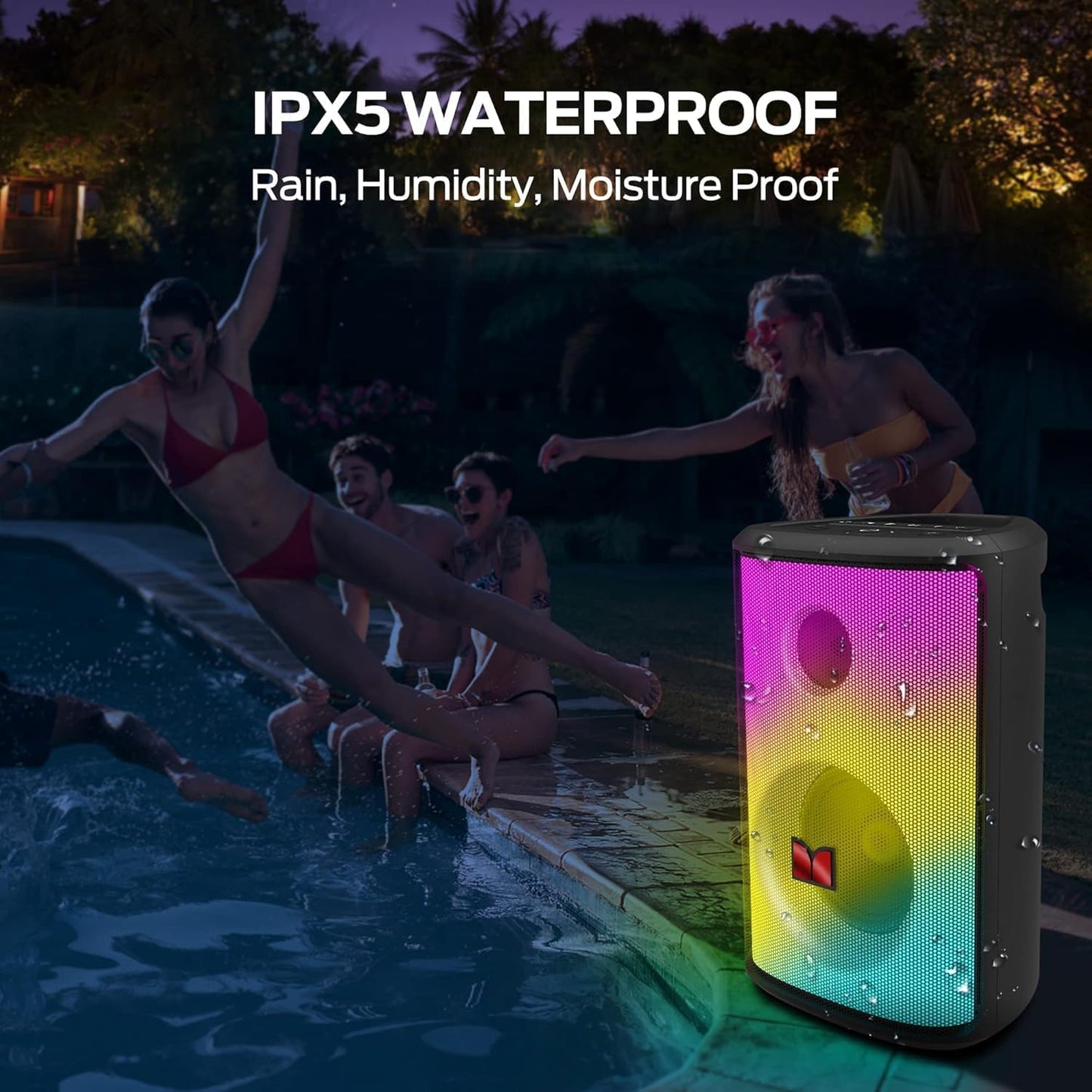 Monster Sparkle Bluetooth Speaker Loud, 120W Peak Portable Speaker with Powerful Sound and Heavy Bass, Full-Screen Colorful Lights, 24H Playtime, AUX, USB Playback, Waterproof