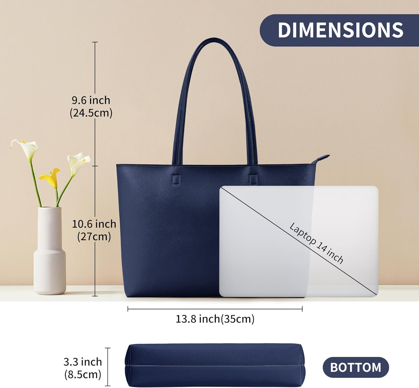 KALIDI Tote Bag Zipper Shoulder Bag Faux Leather Purses for Women Large Casual Handbag Work Dating College