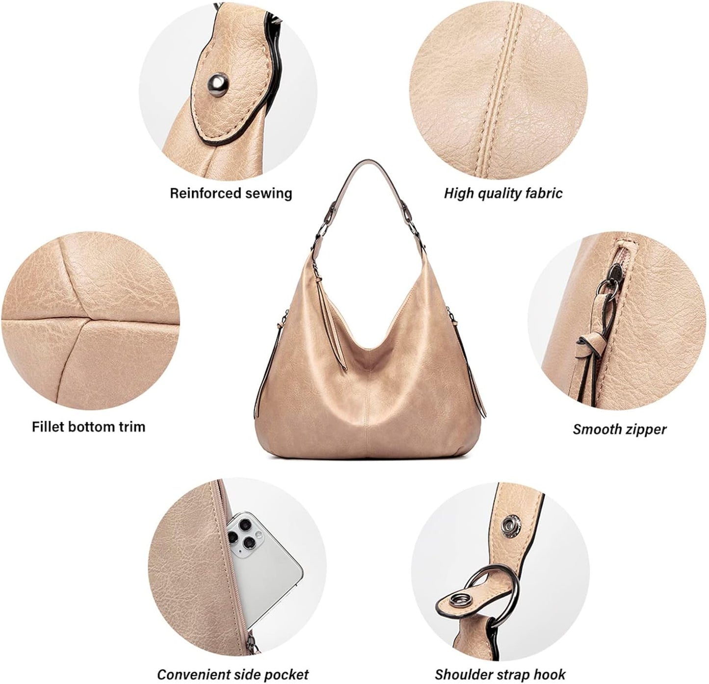 Ashioup Hobo Bags for Women Soft PU Leather Shoulder Bag Vintage Slouchy Handbag with Zipper