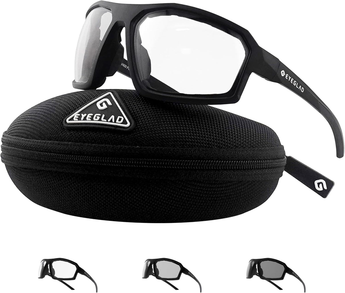 EYEGLAD REV Z87+ Motorcycle Safety Glasses High Impact Photochromic UV400 Eclipse Shift Sports Wrap Safety Sunglasses for Men Women - PuriLite