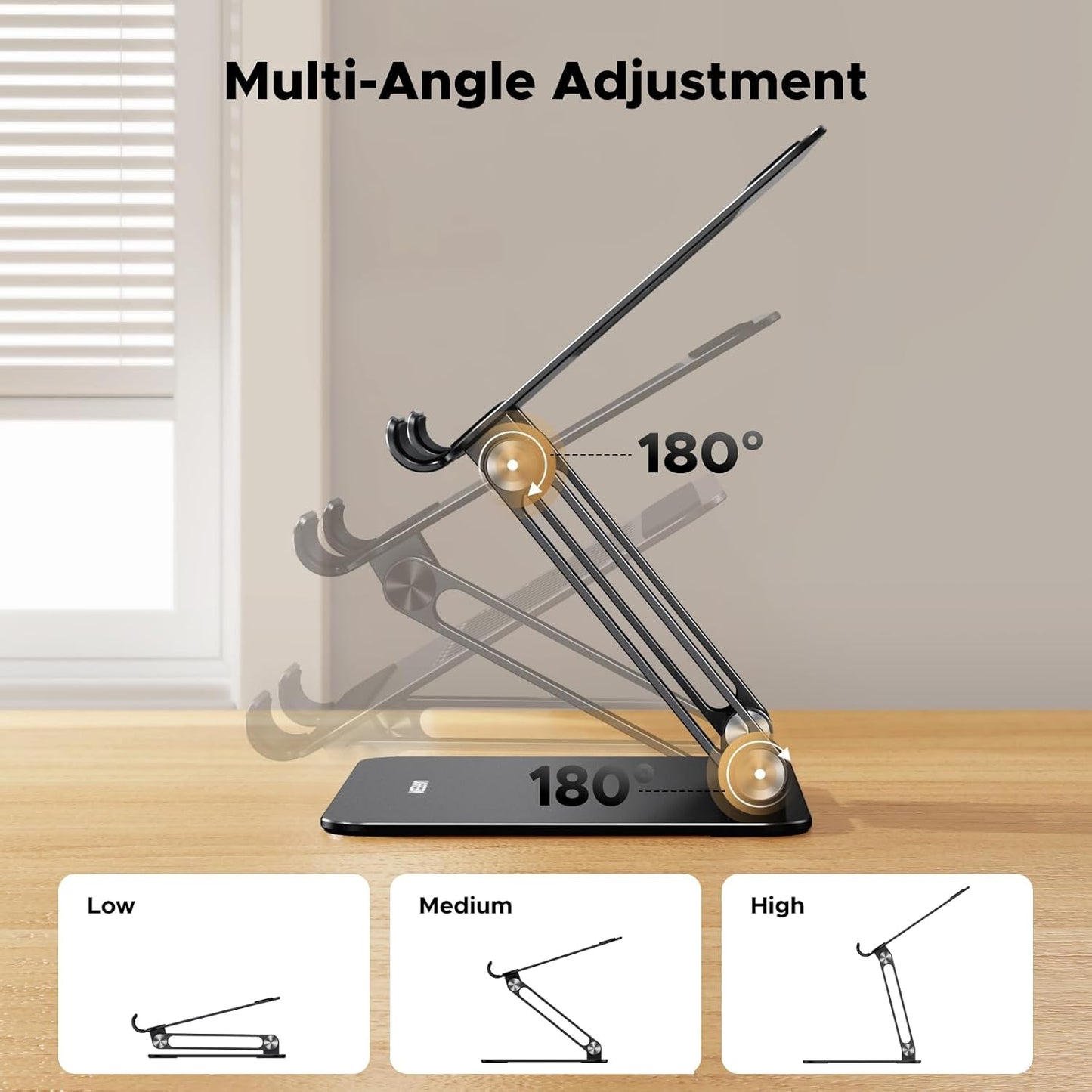 UGREEN Tablet Stand Holder for Desk, Aluminum Desktop Dock Adjustable Foldable Riser Compatible with iPad Pro 12.9, 9.7, 10.5, iPad Air, iPad mini, Surface Pro, Galaxy Tab, Black