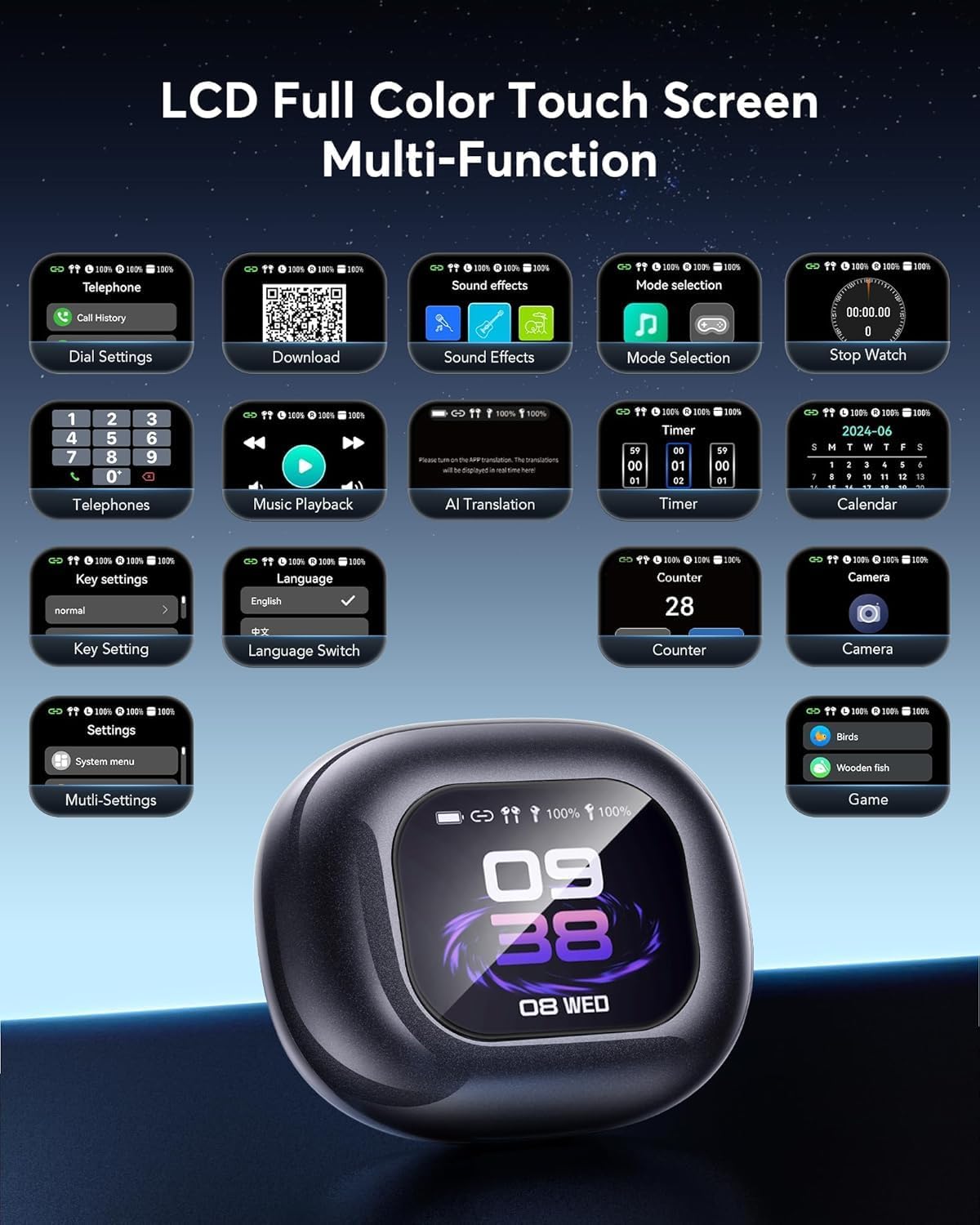 AI Translation Earbuds Language Bluetooth 5.4 Headphones Translator for 144 Languages & Accents Online Translation,Translator Earpiece with Bluetooth & APP for Travel/Business/Learning, Ebony Black