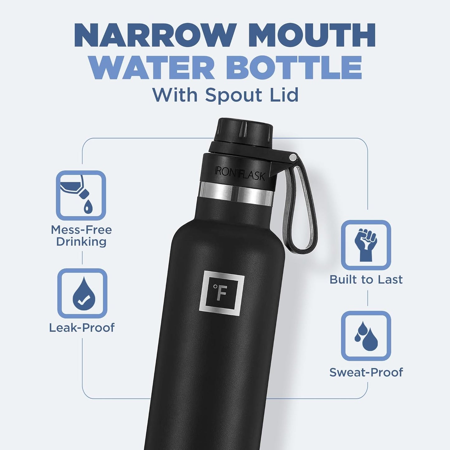 Camping & Hiking Hydration Canteens - 24oz 3 Lids (Narrow Straw/Spout Lid) Leak Proof Vacuum Insulated Stainless Steel - Hot & Cold Double Walled Sports Water Bottle