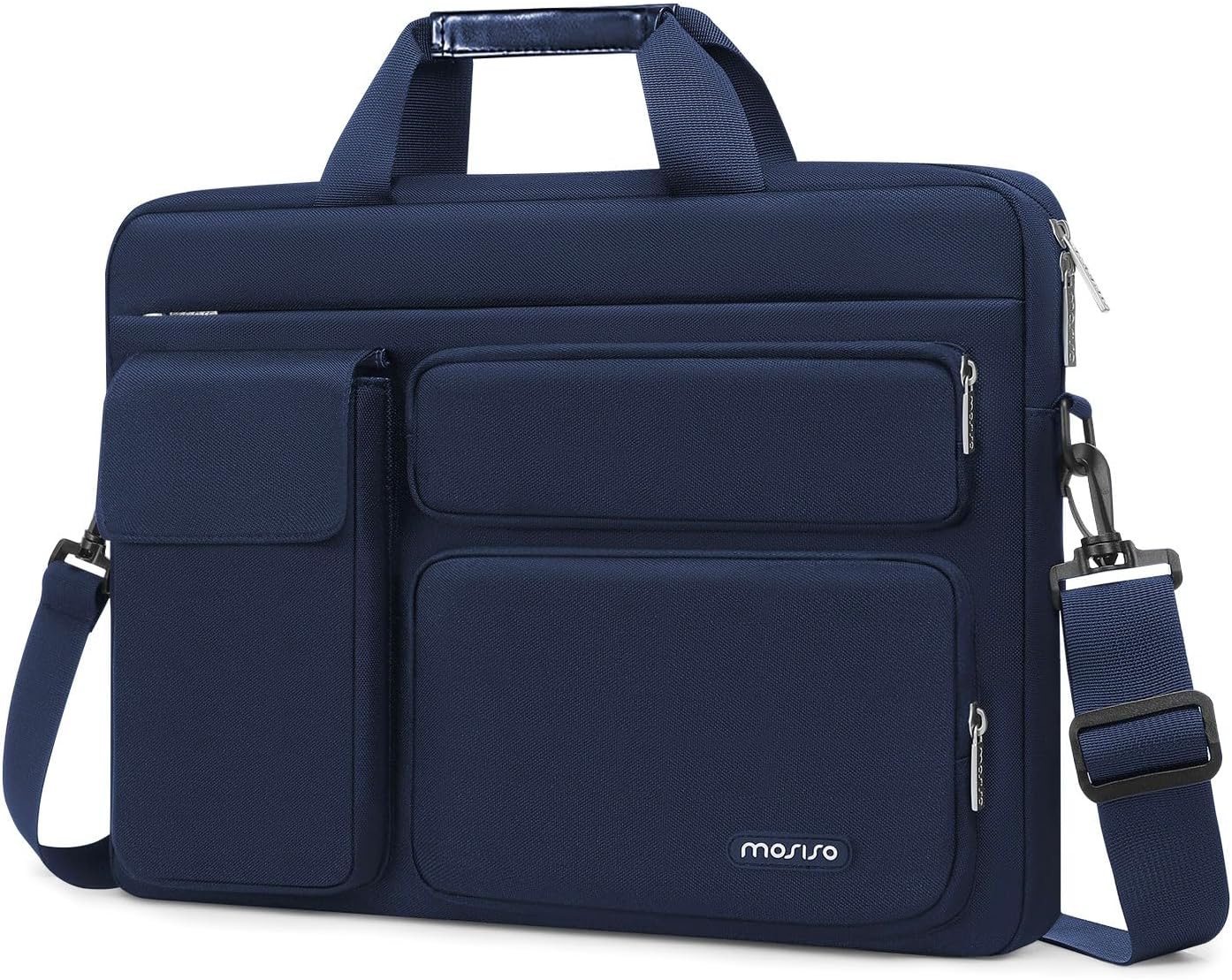 MOSISO Laptop Bag 13.3 inch, 13-13.3 inch Computer Shoulder Bag Compatible with MacBook Air/Pro 13/Pro 14, HP Dell ASUS Notebook &2 Raised&1 Flapover&1 Horizontal Pocket&Handle&Belt, Black