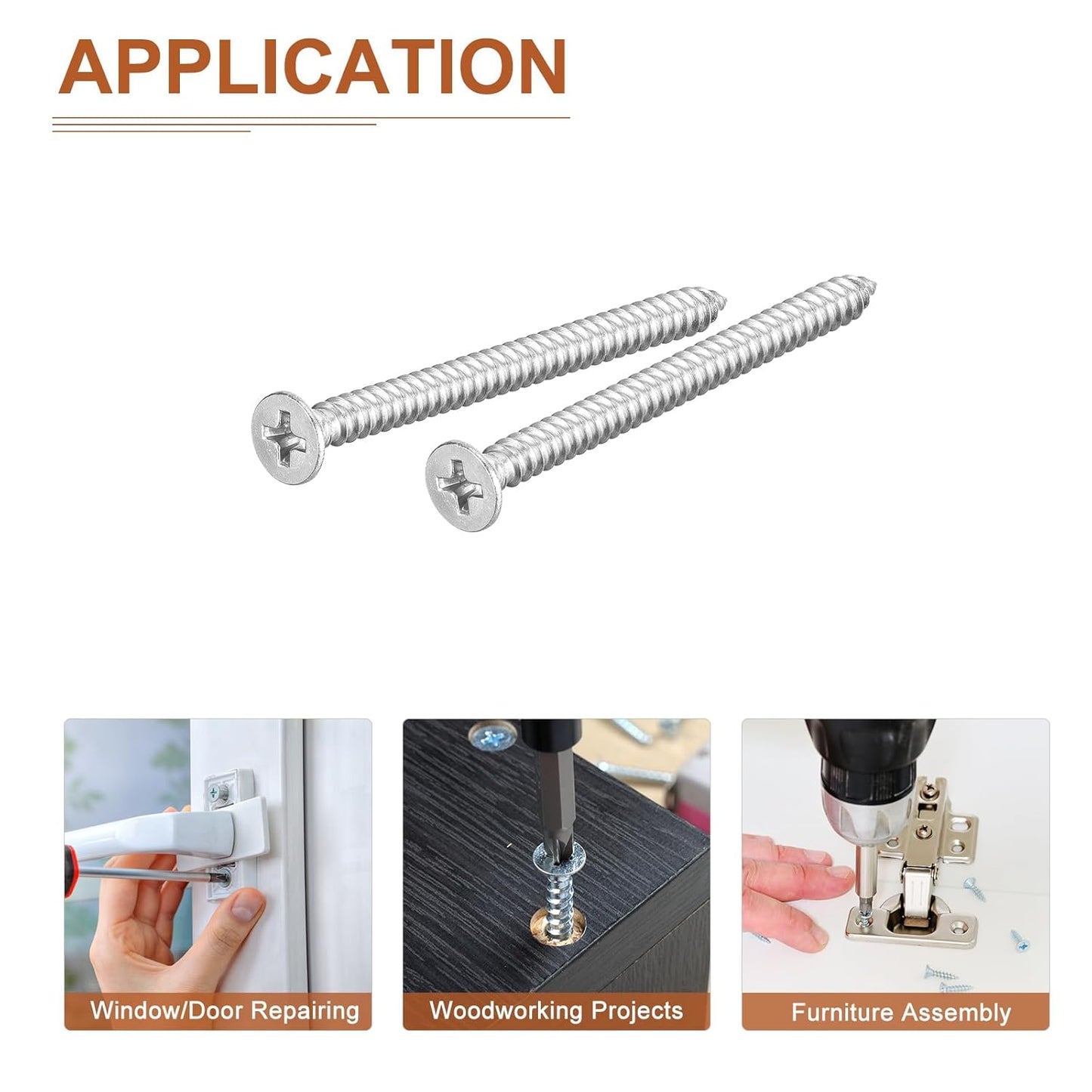 DTGN 100Pcs #8x1 Flat Head Wood Screws, 304 Stainless Steel Phillips Self Tapping Screws - Good for Woodworking, Furniture - Silver