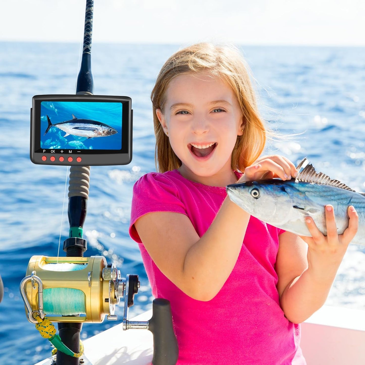 Underwater Fishing Camera Fish Finder, Portable Fish Camera with 5 Inch 4K Display, IR Night Vision, 220° Ultra Wide Angle, Waterproof Fish Depth Finders for Ice Lake Sea Boat Kayak Fishing