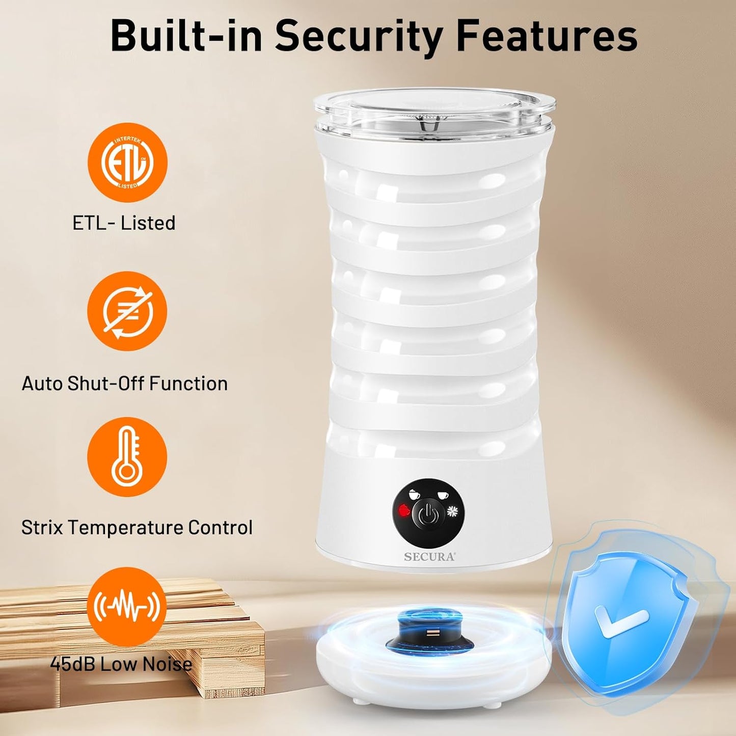 Secura Electric Milk Frother, Automatic Milk Steamer, 4-in-1 Hot & Cold Foam Maker-8.4oz/240ml Milk Warmer for Latte, Cappuccinos, Macchiato with Silicone Spatula, Silent Operation & Shut-Off