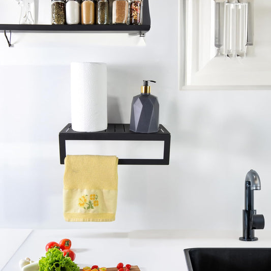 Uyart Home Towel Holder with Shelf Organizer Kitchen and Bathroom Accessories, Black, NG-001