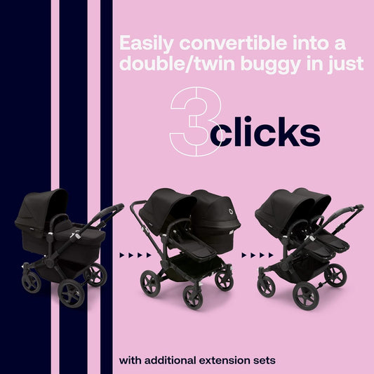 Bugaboo Donkey 5 Mono Complete,Single Stroller Converts to Side-by-Side Double Stroller, Multiple Seat Positions, Black/Midnight Black-Midnight Black