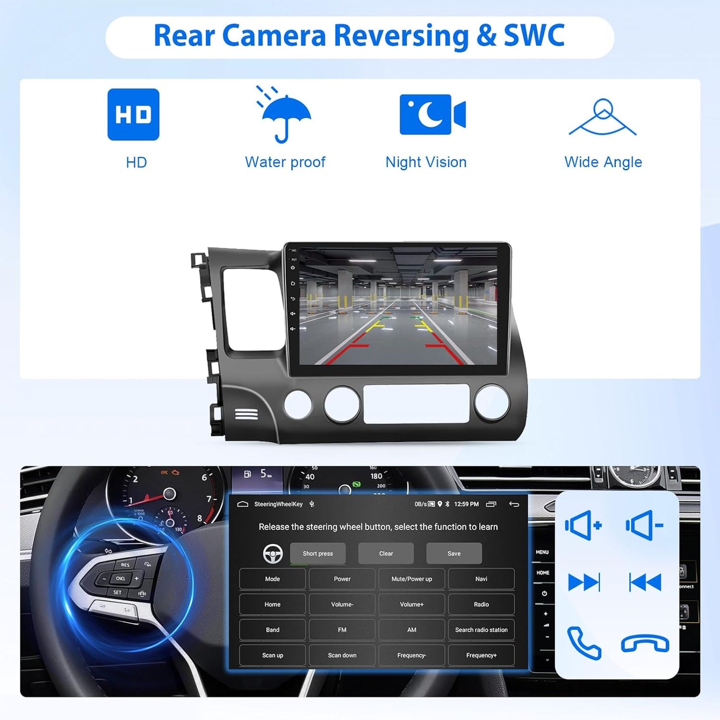 8 Core 6G 128G Android Car Stereo for Honda Civic 2006-2011 Wireless Carplay Android Auto, 10.1’’ Touchscreen Car Radio with Bluetooth GPS Navigation WiFi Mirror Link FM/RDS DSP AHD Backup Camera SWC