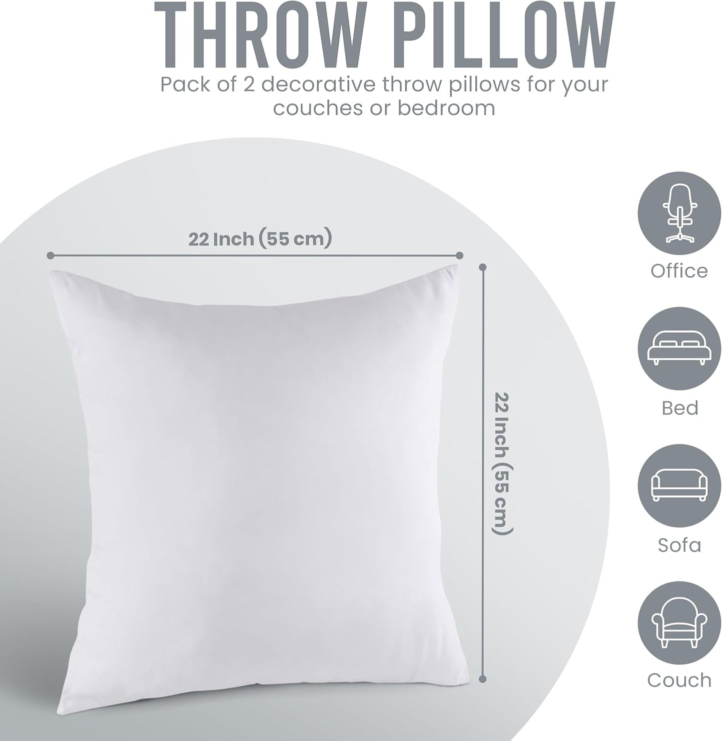 Utopia Bedding Throw Pillows Insert (Pack of 2, White) - 20 x 20 Inches Bed and Couch Pillows - Indoor Decorative Pillow