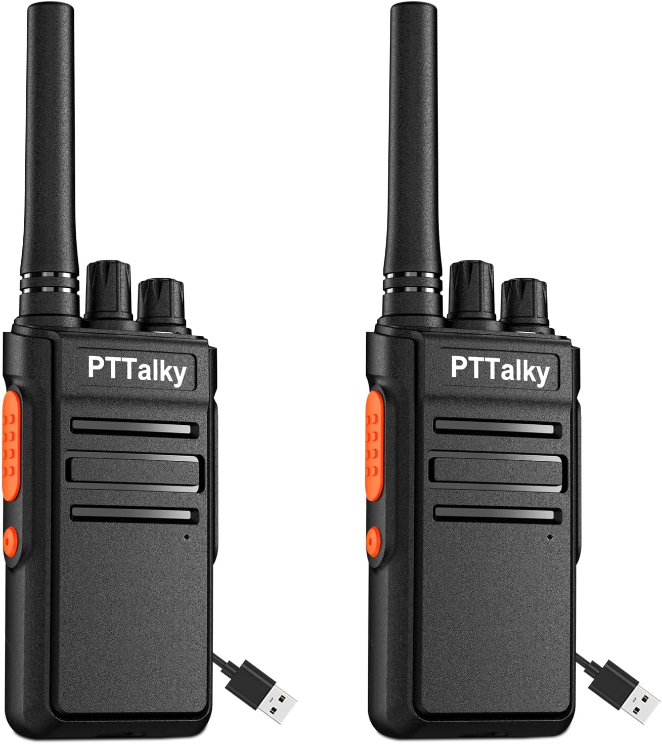 PTTalky FR1 Walkie Talkies for Adults Long Range, Rechargeable 2-Way Radio Walkie Talkie with Charge Cable Charger Dock for Hunting Commercial Cruises (2 Pack)