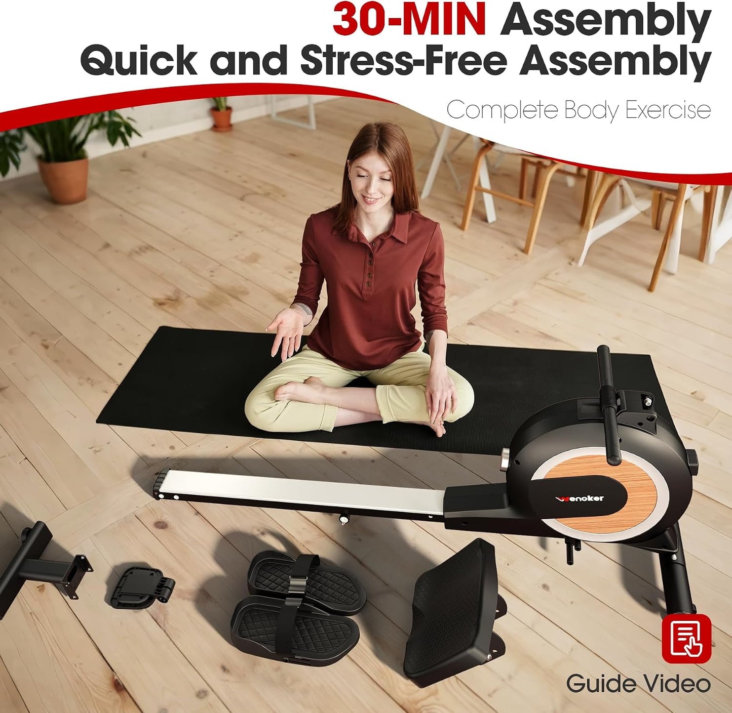 Rowing Machine,Wenoker Magnetic Rower Machine for Home,350 LB Weight Capacity, Smooth Whisper Quiet with LCD Monitor Tablet Holder & Comfortable Seat Cushion, Compact and Saves Space