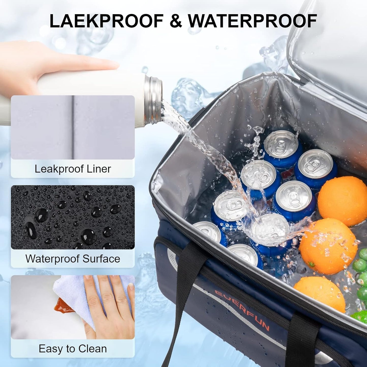 EVERFUN Cooler Bag Insulated Beach Cooler Lunch Bag Box for Men Women Dual Compartments Collapsible Waterproof Leak-Proof for Travel Work Picnic
