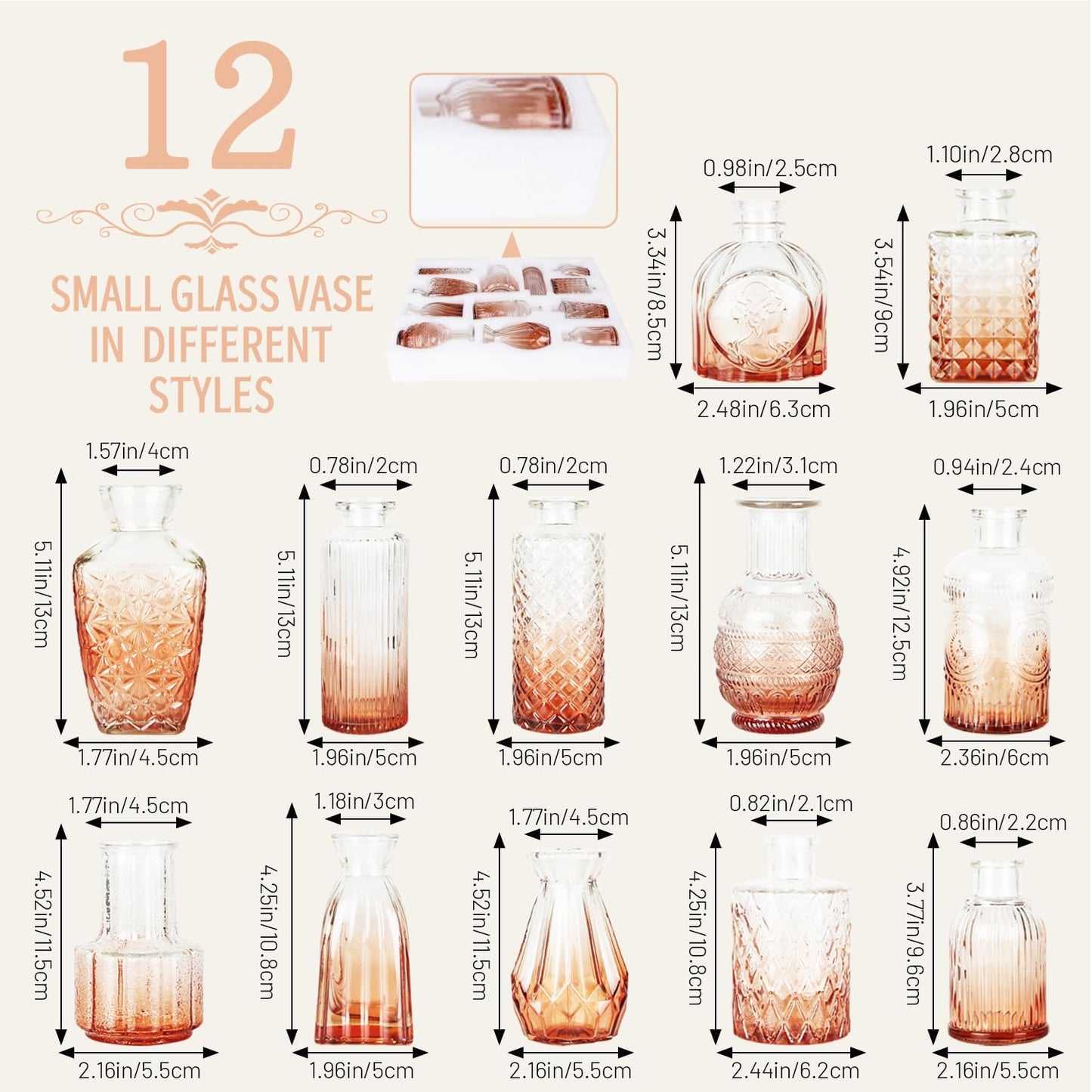 Sawoake Mini Bud Vases As Wedding Centerpieces for Tables,Clear Bud Vases for Flowers,Small Flower Vases Suitable for Birthday Party,Anniversary,Wedding Reception,Baby Shower (Clear-12PCS)