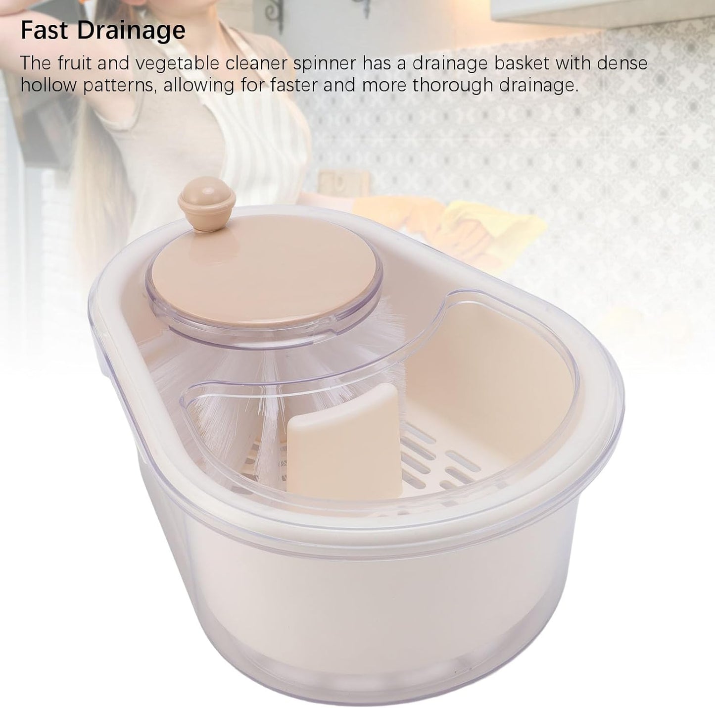 Salad Spinner with Brush, Large Capacity Lettuce Spinner Lettuce Dryer with Drainage Hole, Salad Dryer for Washing, Spinning, and Draining Greens, Fruits, and Vegetables Berry
