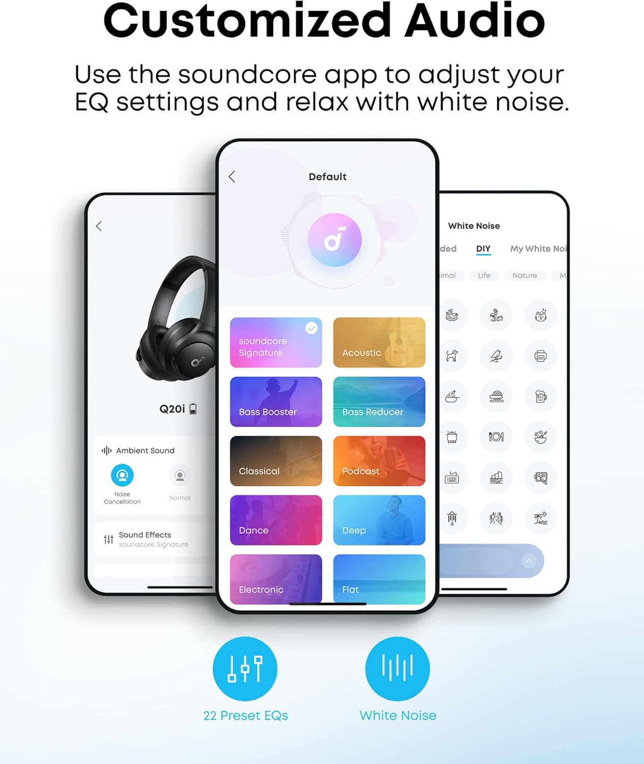 soundcore by Anker Q20i Hybrid Active Noise Cancelling Headphones, Wireless Over-Ear Bluetooth, 40H Long ANC Playtime, Hi-Res Audio, Big Bass, Customize via an App, Transparency Mode, Ideal for Travel