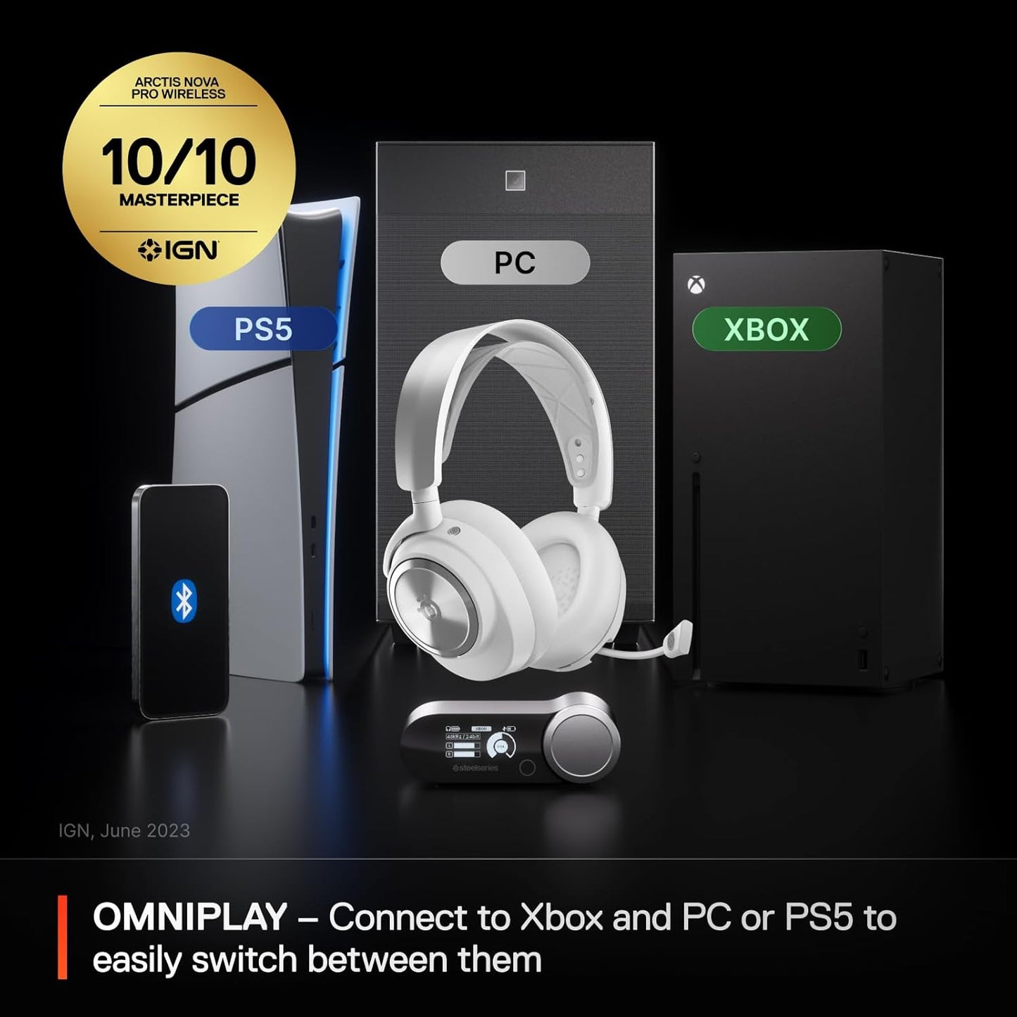 NEW SteelSeries Arctis Nova Pro Wireless Multi-System Gaming Headset - Premium Hi-Fi Drivers - Active Noise Cancellation - Infinity Power System - ClearCast Gen 2 Mic - PC, PS5/PS4, Switch, Mobile