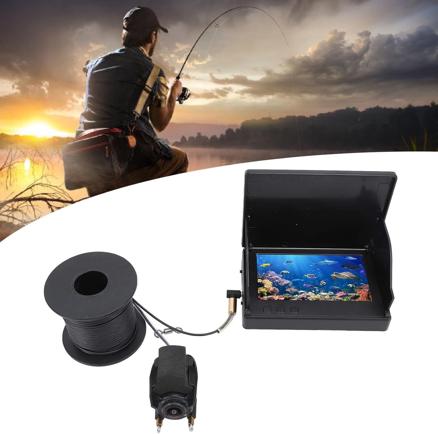 Tiiyee Underwater Fishing Camera, 15M Cable 1080P High Definition 4.3In Visible Large Screen Video New Model Camera Fish Finder Portable Monitor LCD Display for Ice Lake Boat Kayak