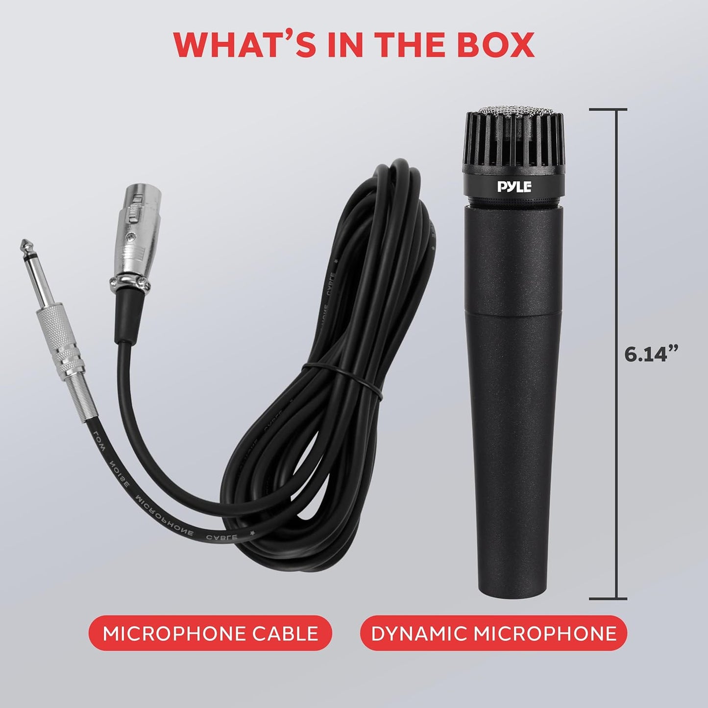 Pyle Professional Dynamic Vocal Microphone - Moving Coil Dynamic Cardioid Unidirectional Handheld Microphone with ON/OFF Switch Includes 15ft XLR Audio Cable to 1/4'' Audio Connection - PDMIC59
