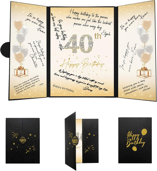 Crenics 40th Birthday Decorations Black and Gold, Creative 40th Birthday Guest Book Alternative, 40th Birthday Signature Book 18 x 12 inch, Great 40th Birthday Gifts for Men or Women - PuriLite