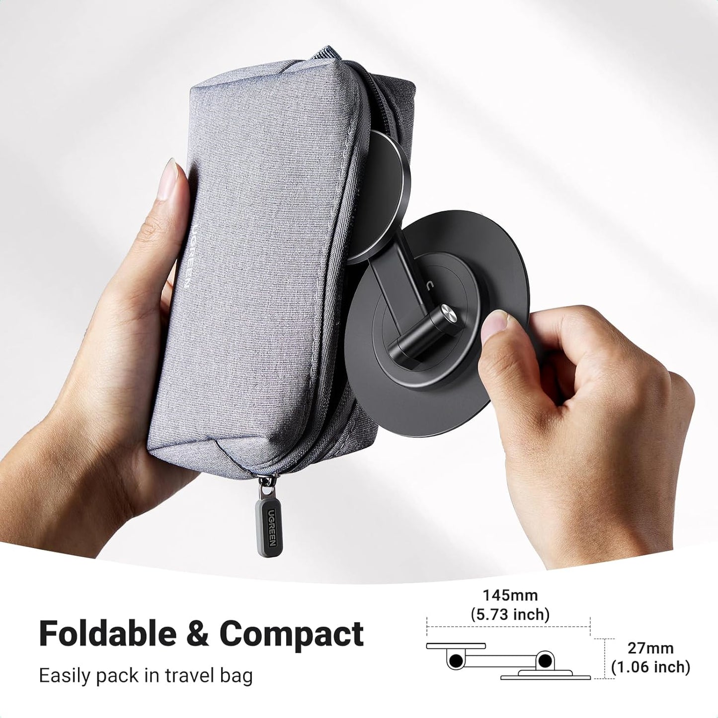 UGREEN Magsafe Phone Stand Magnetic Holder for Desk 360° Rotating Adjustable Height Foldable Portable Travel Mount Metal Ring Compatible with iPhone 16 15 Pro Max 14 13 12,Galaxy S24 Ultra S23