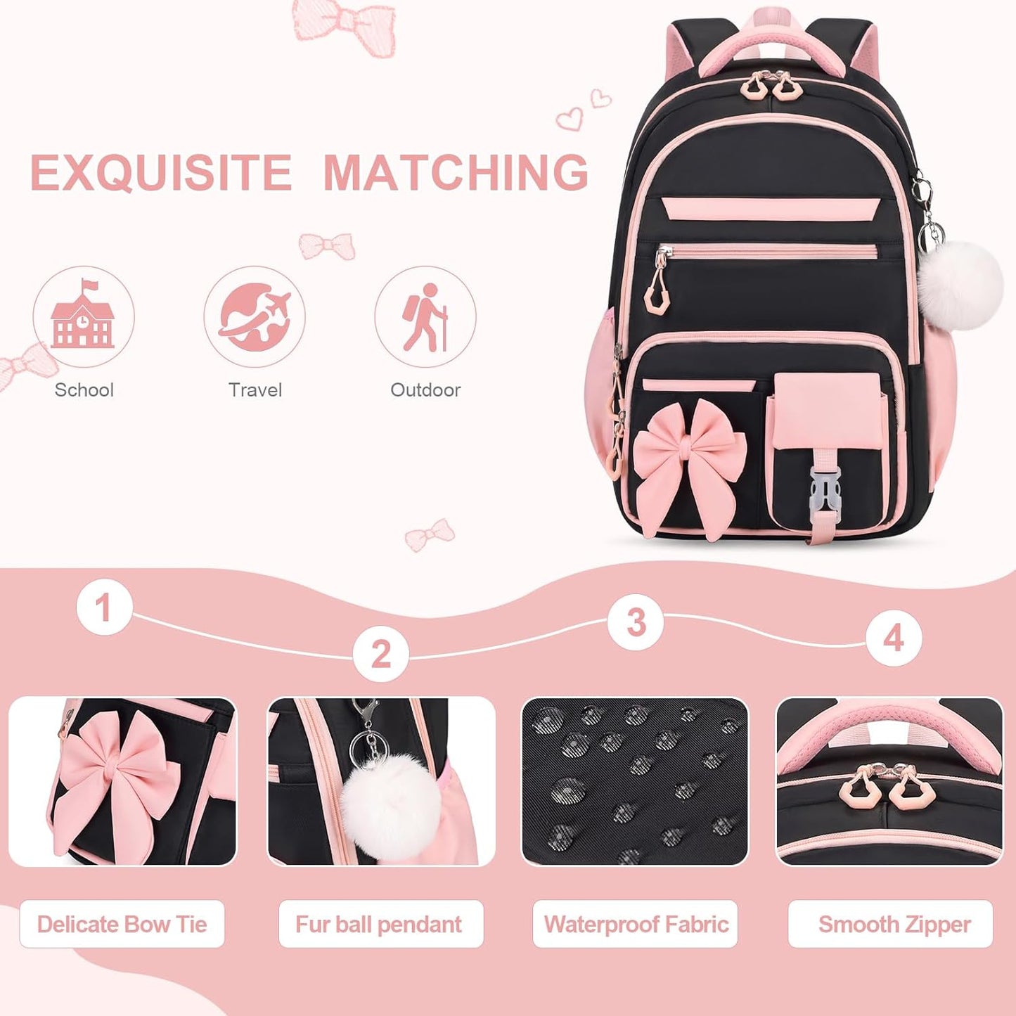 DIGOBAY Backpack for Girls, 3PCS Girls Backpack with Lunch Bag Pencil Case, Kids Backpack for Kindergarten Elementary School