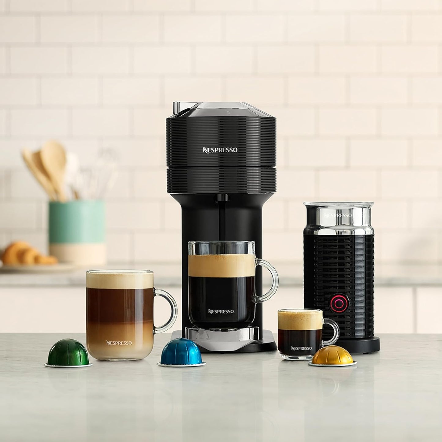 Nespresso Vertuo Next Coffee and Espresso Machine by Breville with Aeroccino Milk Frother - Light Grey