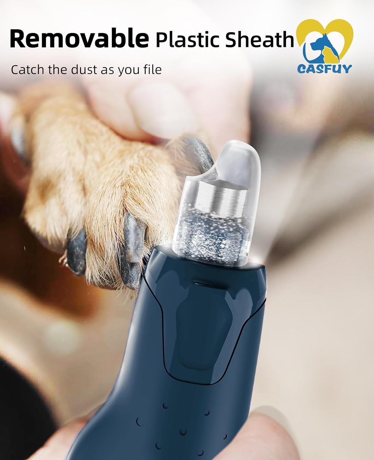 Casfuy Dog Nail Grinder Quiet - (45db)6-Speed Pet Nail Grinder with 2 LED Lights for Large Medium Small Puppy Dogs/Cats, Professional 3 Ports Rechargeable Electric Dog Nail Trimmer with Dust Cap(Blue)