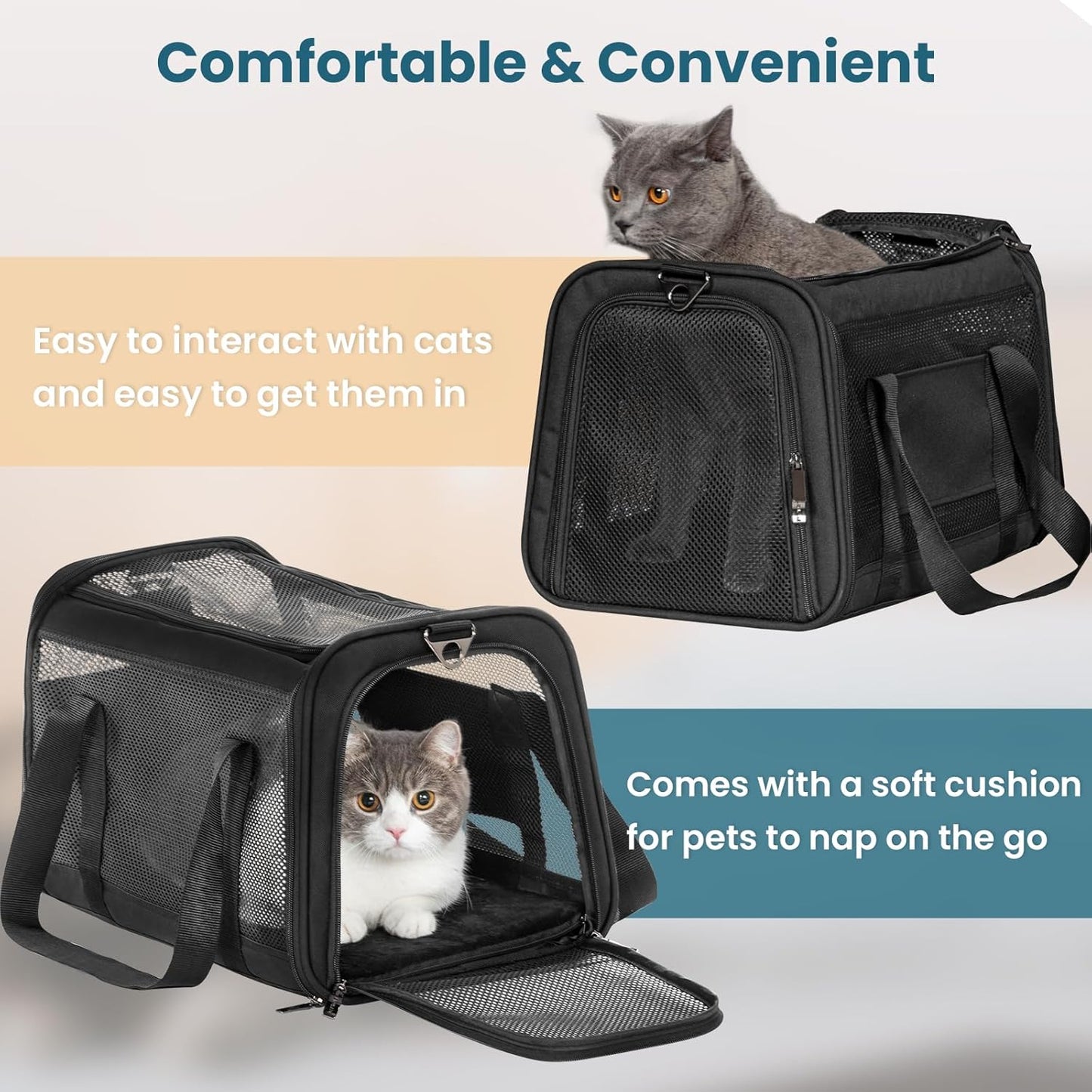 Petsfit Pet Carrier Airline Approved, Soft-Sided Cat Carrier with Patented Car Buckle, Lightweight and Collapsible with Adjustable Shoulder Strap, Soft Cushion,Green