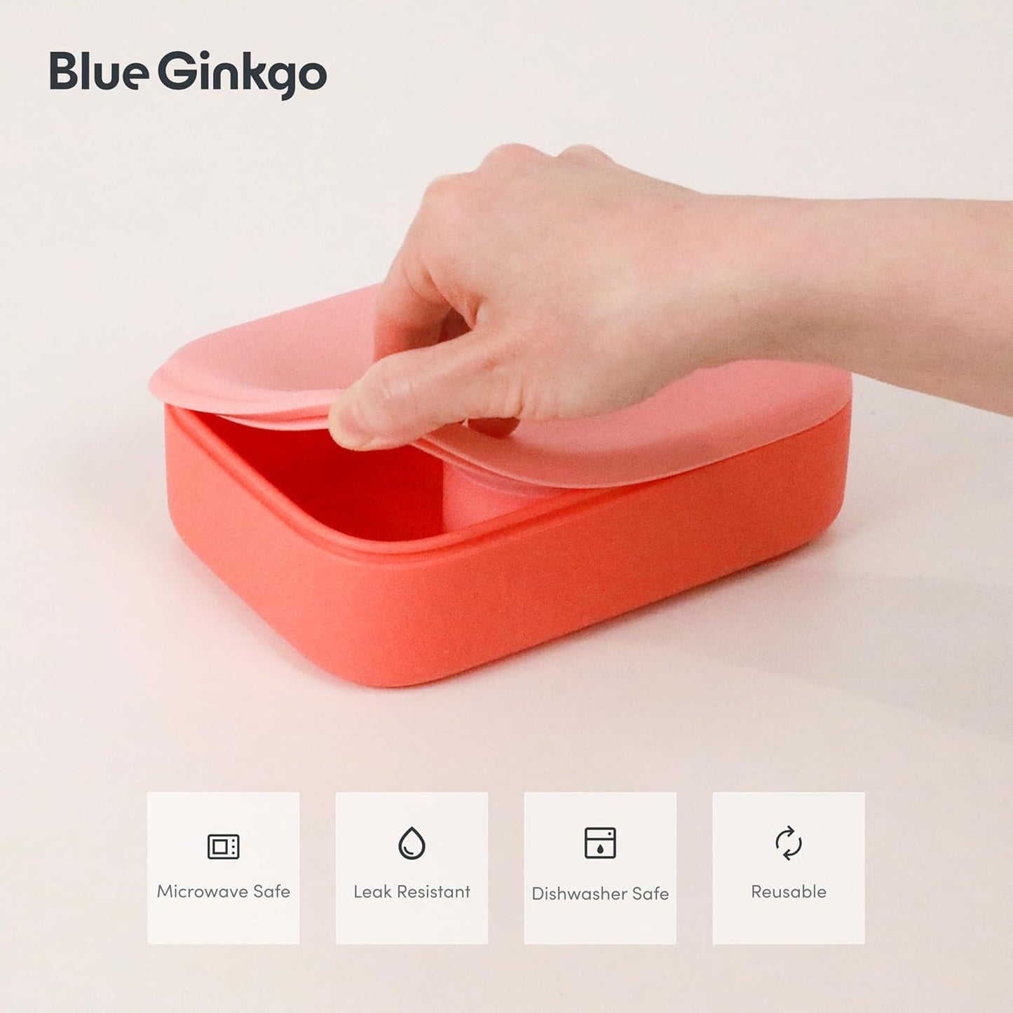 Blue Ginkgo Kids Silicone Lunch Box Set – Durable Heavy-Duty Silicone Bento Box, Microwave, Freezer, Dishwasher Safe – Airtight, BPA Free (Made in Korea, Coral)
