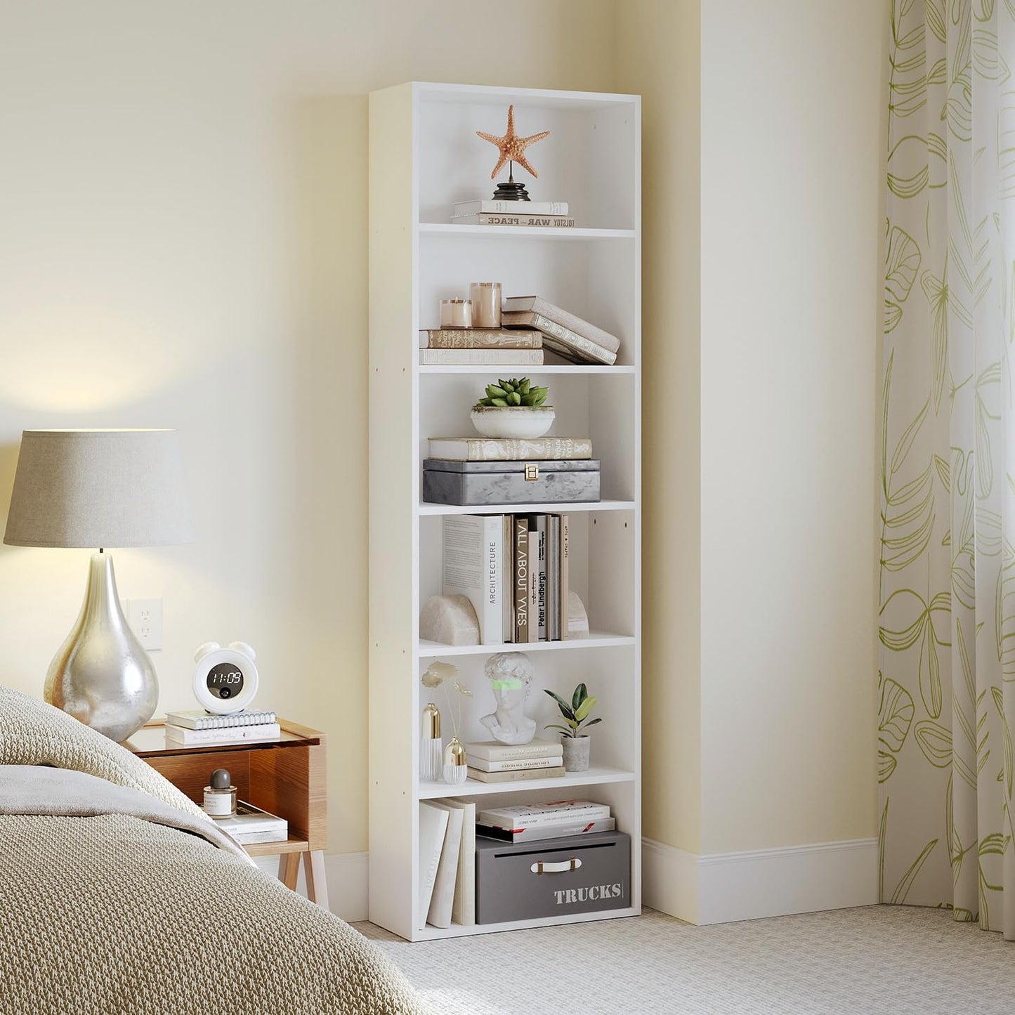 SiliBamb Bookshelf, 6-Tier Open Bookcase, Storage Shelves, Display Storage Shelves, Floor Standing Unit, Home Decor, Furniture for Home Office, Living Room, Bedroom, White
