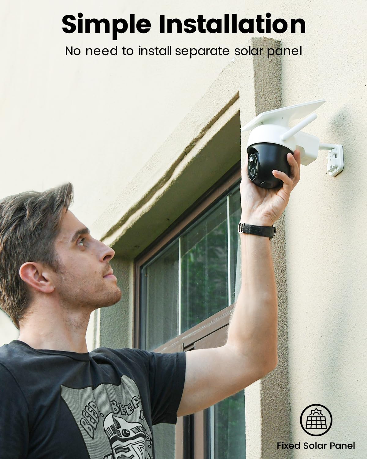AOSU Solar Camera Outdoor Wireless - 100% Wire-Free Outdoor Security Camera Wireless with Fixed Solar Panel,360° Panoramic View, Human Auto Tracking, 2K Color Night Vision