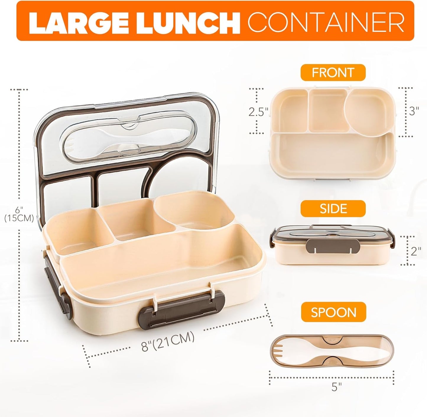 Bento Box Adult Lunch Box with 4-Compartment Leakproof Lunch Containers Microwave and Dishwasher Safe Bento Box with Spoon