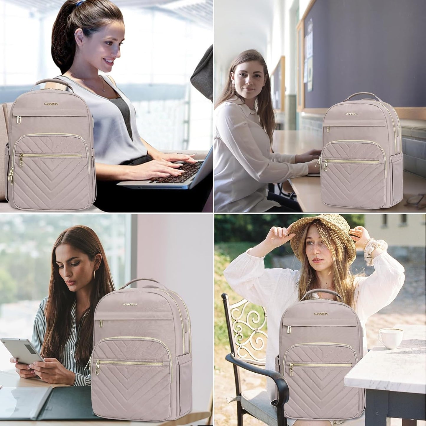 VANKEAN Laptop Backpack for Women Men Work Laptop Bag Fashion with USB Port, Daypacks for College, Business (Black, 15.6 Inch)