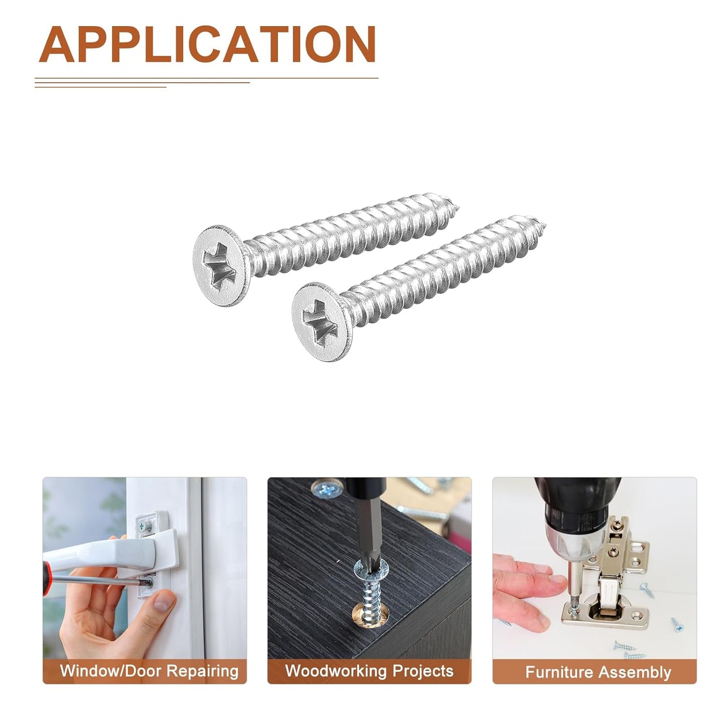 DTGN 100Pcs #6x1/2 Flat Head Wood Screws, 304 Stainless Steel Phillips Self Tapping Screws - Good for Woodworking, Furniture - Silver
