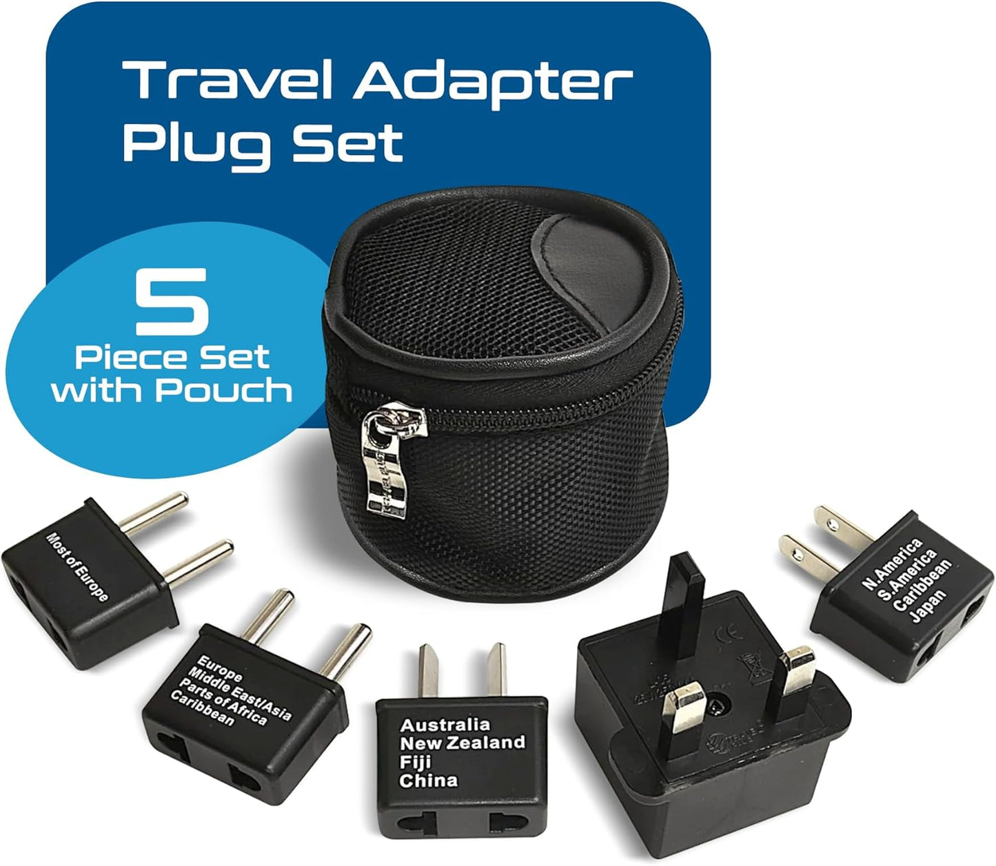 Ceptics Universal Travel Adapter kit, Dual USB (QC 3.0) + 2 US outlets + USB-C Cable, Use with Chargers, Cell Phones, Laptops, 6 Plug attachments for Worldwide use (Does Not Convert Voltage) (WPS-2B)