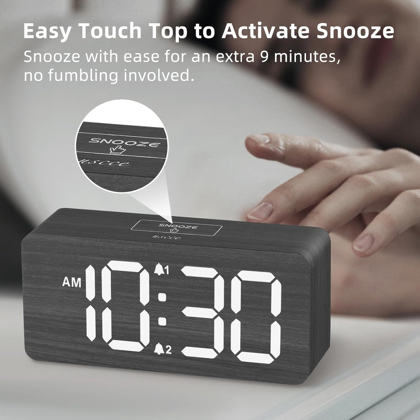 Purilite Select Wooden Digital Alarm Clock with Large LED Display