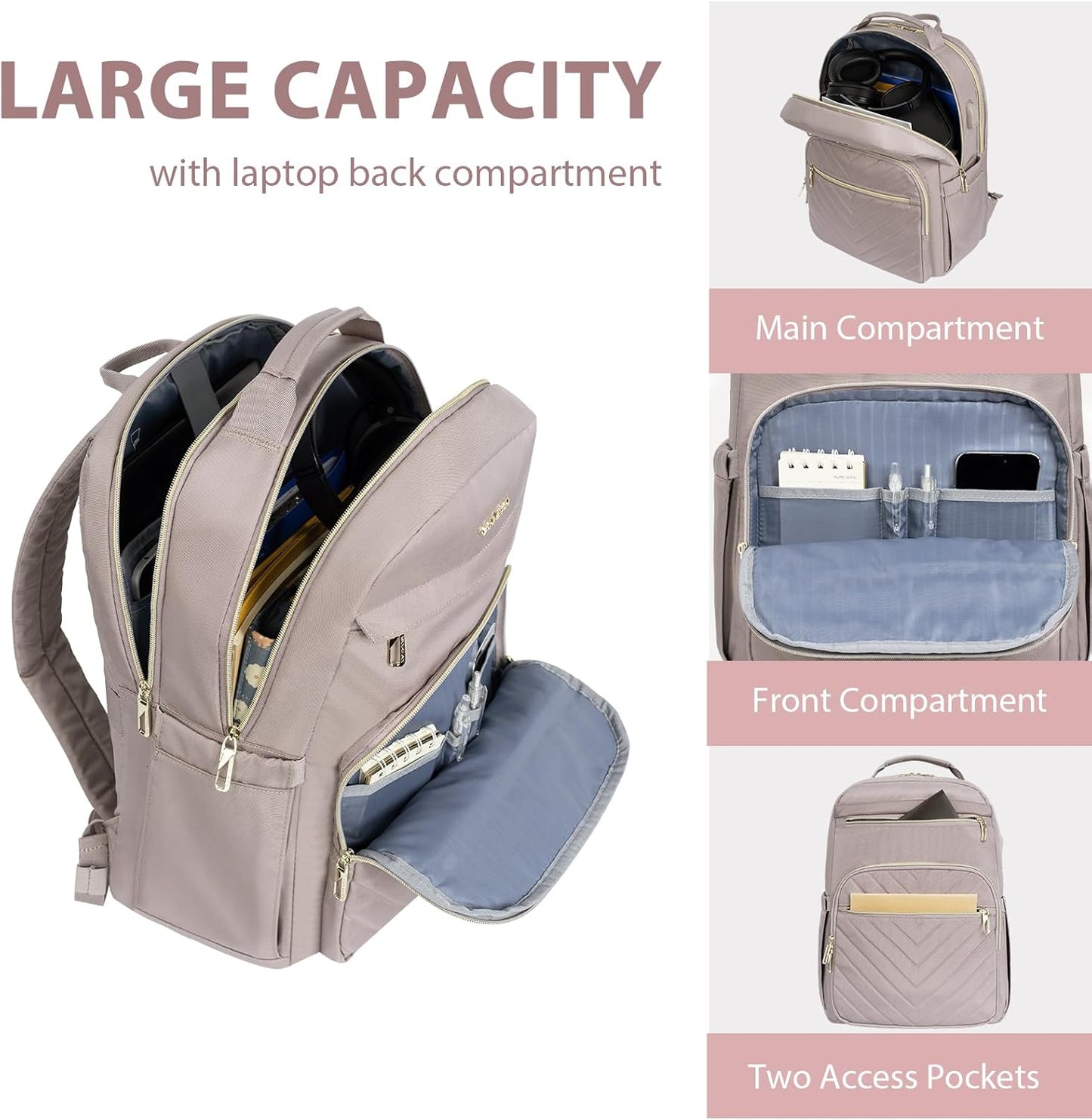 VANKEAN Laptop Backpack for Women Men Work Laptop Bag Fashion with USB Port, Daypacks for College, Business (Black, 15.6 Inch)