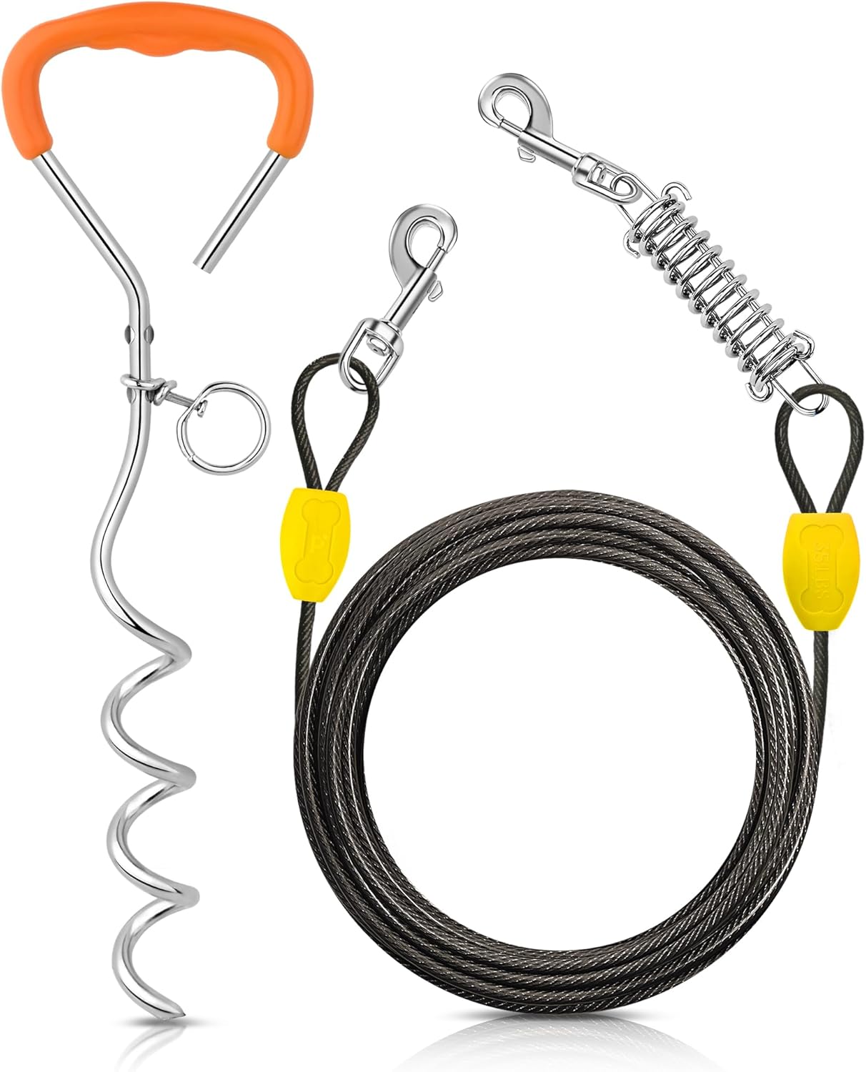 Petbobi Dog Tie-Out Cable and Stake - 30ft Heavy Duty Cable with Spring, No Tangle, 16in Ground Stake, Ideal for Yard, Camping and Beach, Suitable for Small Medium Large Dogs Up to 120 lbs, Blue