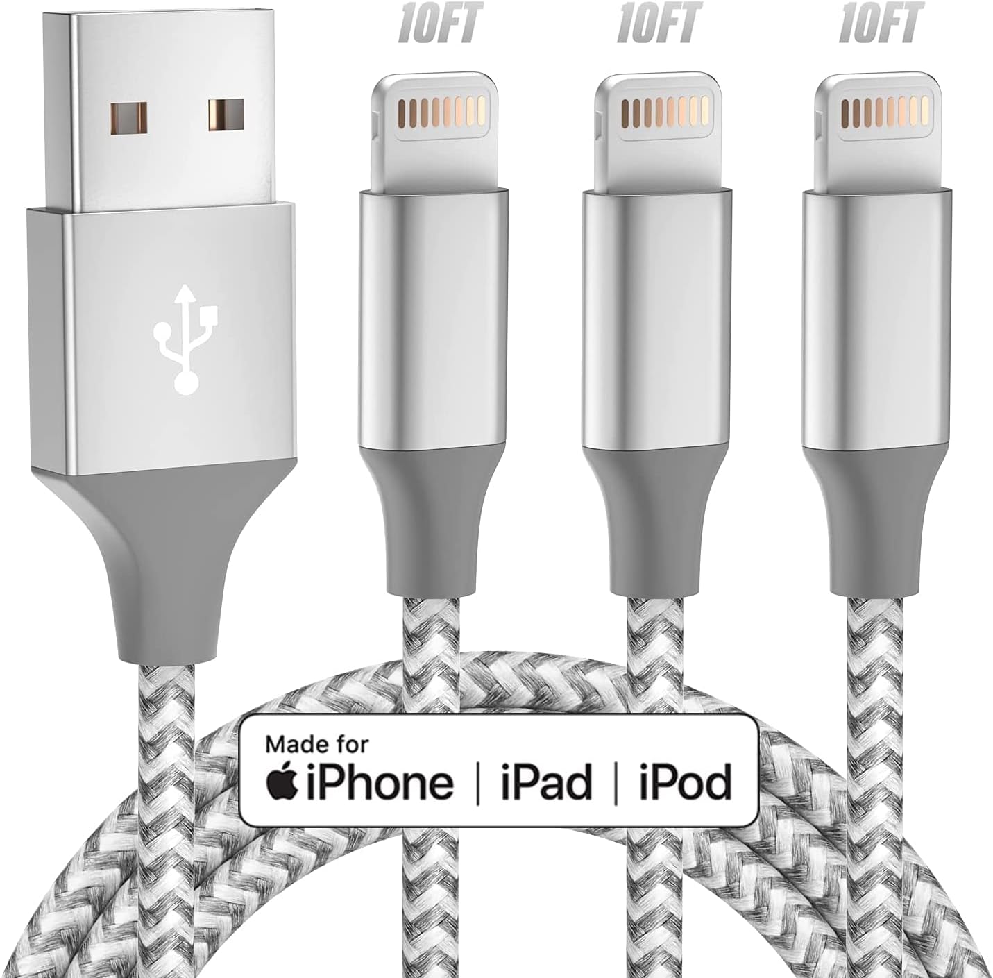 Purilite Select 10FT MFi-Certified Lightning Cable (3-Pack)
