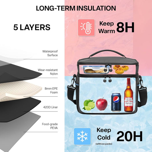 EVERFUN Cooler Bag Insulated Beach Cooler Lunch Bag Box for Men Women Dual Compartments Collapsible Waterproof Leak-Proof for Travel Work Picnic