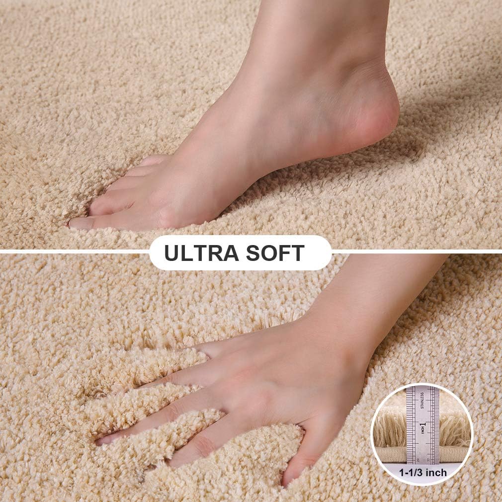 Bathroom Rugs Non-Slip Bath Mat Ultra Soft Absorbent Microfibers Bath Rugs Super Thick Plush Bathroom Runner Machine Washable Bath Mats Carpet for Bathroom Tub Shower Floor (24" x 36",Beige)
