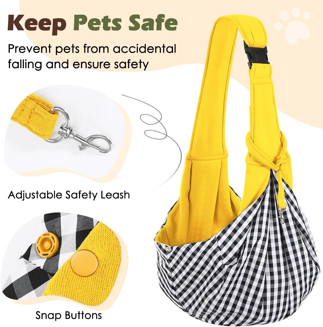 Pawaboo Small Dog Sling Carrier, Reversible Hands Free Dog Sling Carrier for Small Dogs and Cats, Puppy Sling Carrier with Adjustable Strap Buckle & Safety Harness, Puppy Essentials, Grey