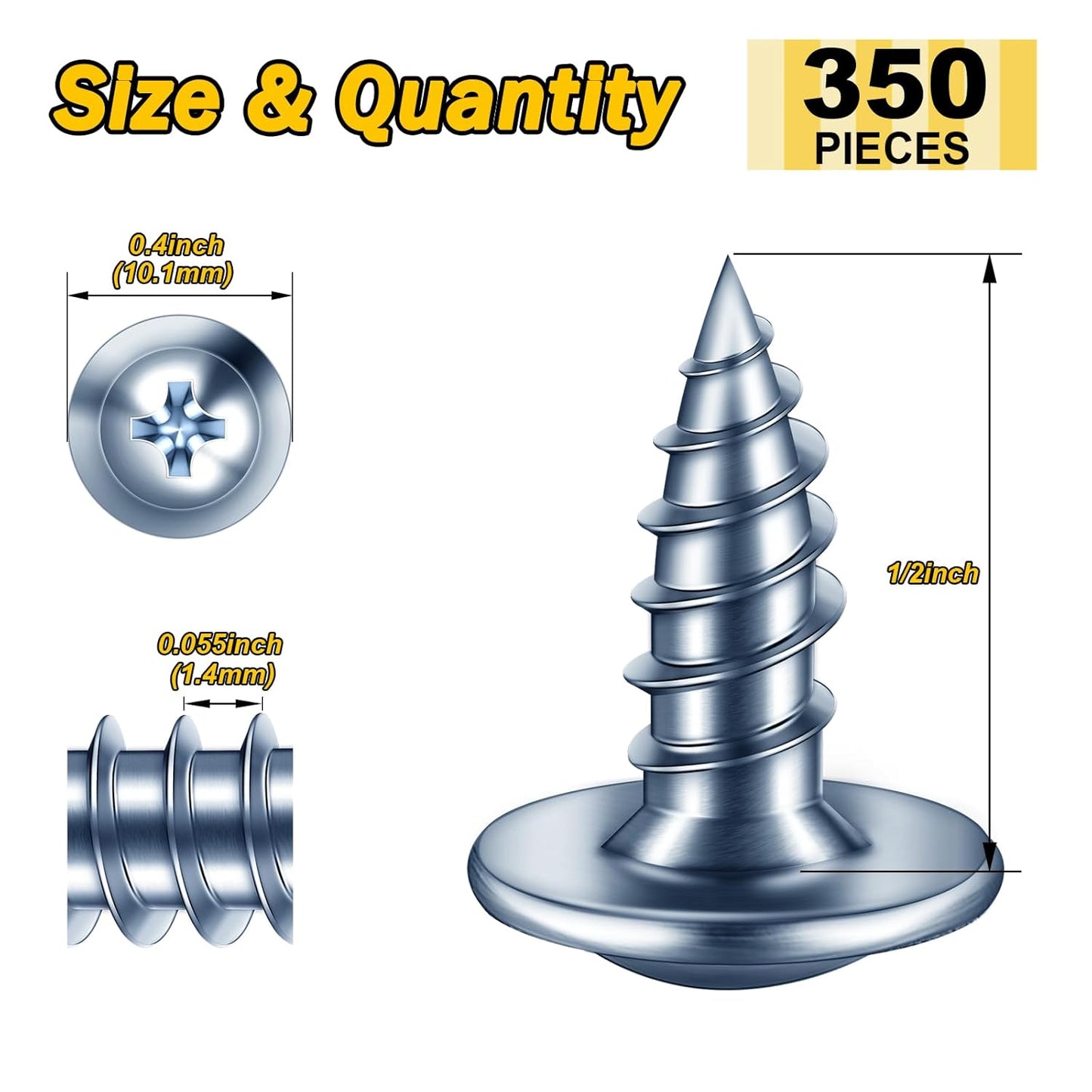 150Pcs #8 × 2" Black Screws for Wood, Phillips Truss Head Wood Screws, Quick Metal Self Tapping, Zinc Plated Steel, Truss Head Screws by Mywish